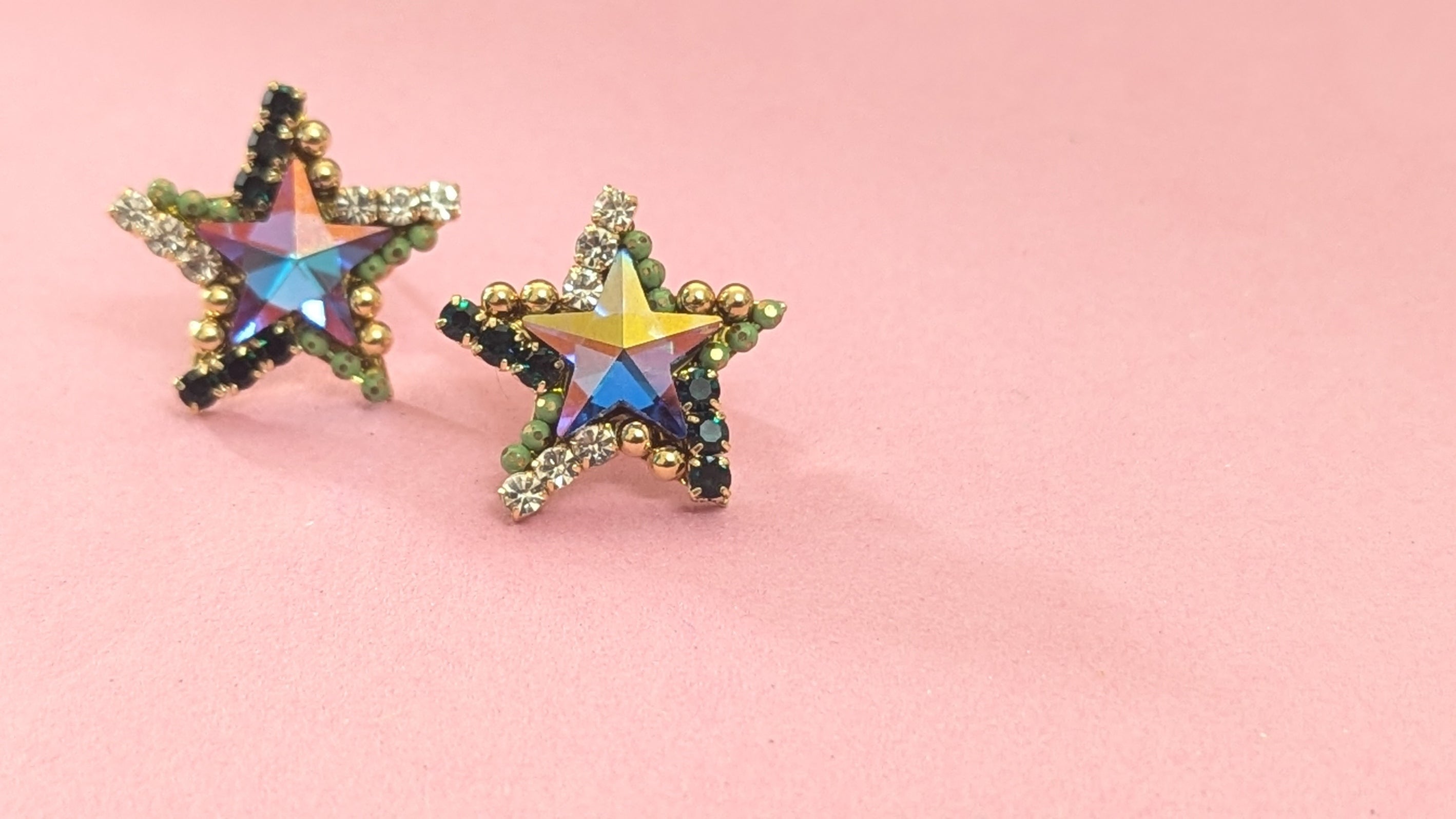 CZ & Beads Studded Rainbow Crystal Anti Tarnish Stud Earring